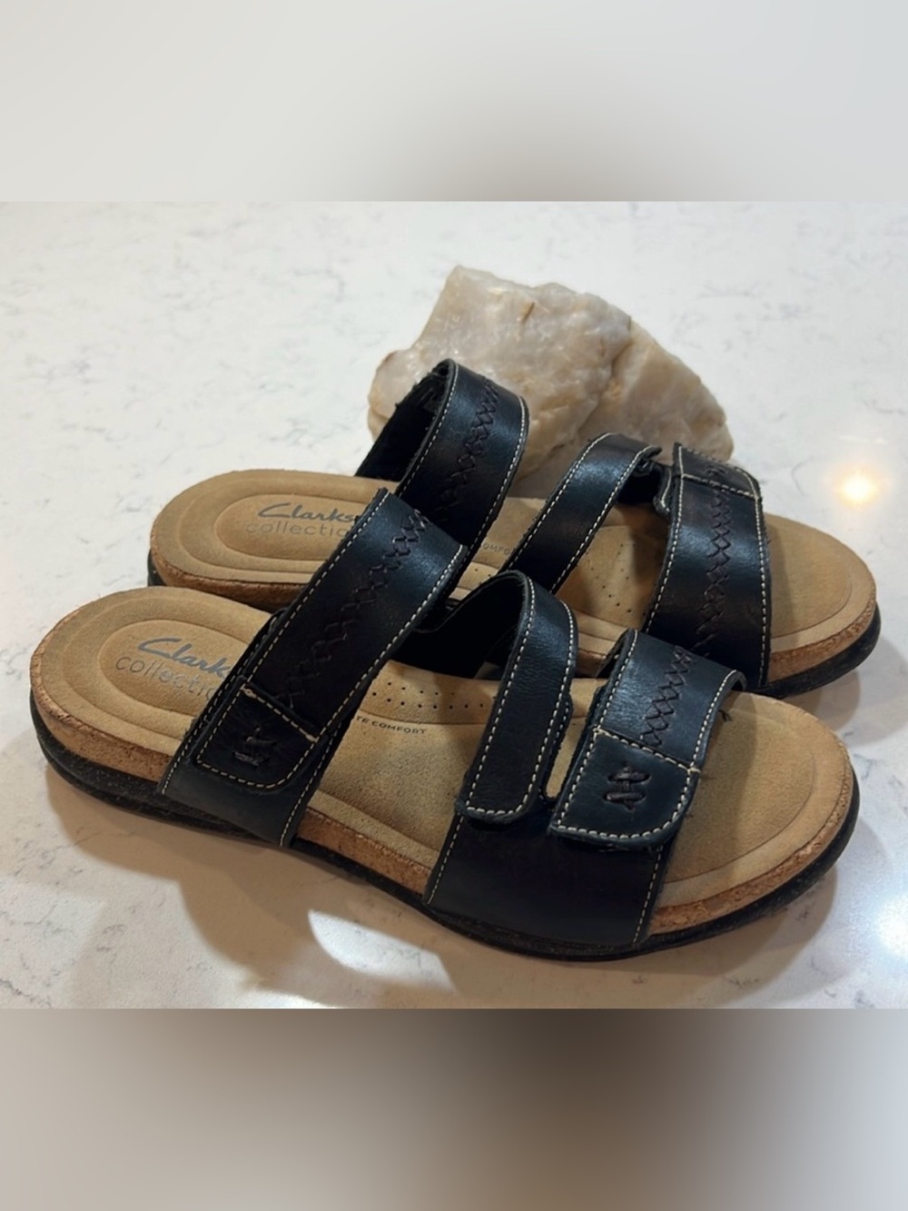 Clarks® Roseville Bay Women's Leather Slide Sandals Size 7